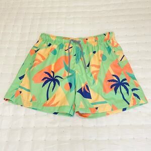 Boardies Swim Trunks Men's M Bright Green Tropical Geometric Print Beach Pool